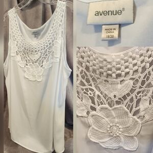Avenue All White Tank Top • Soft Unique Neckline • Light Weight • Plus Size 18W